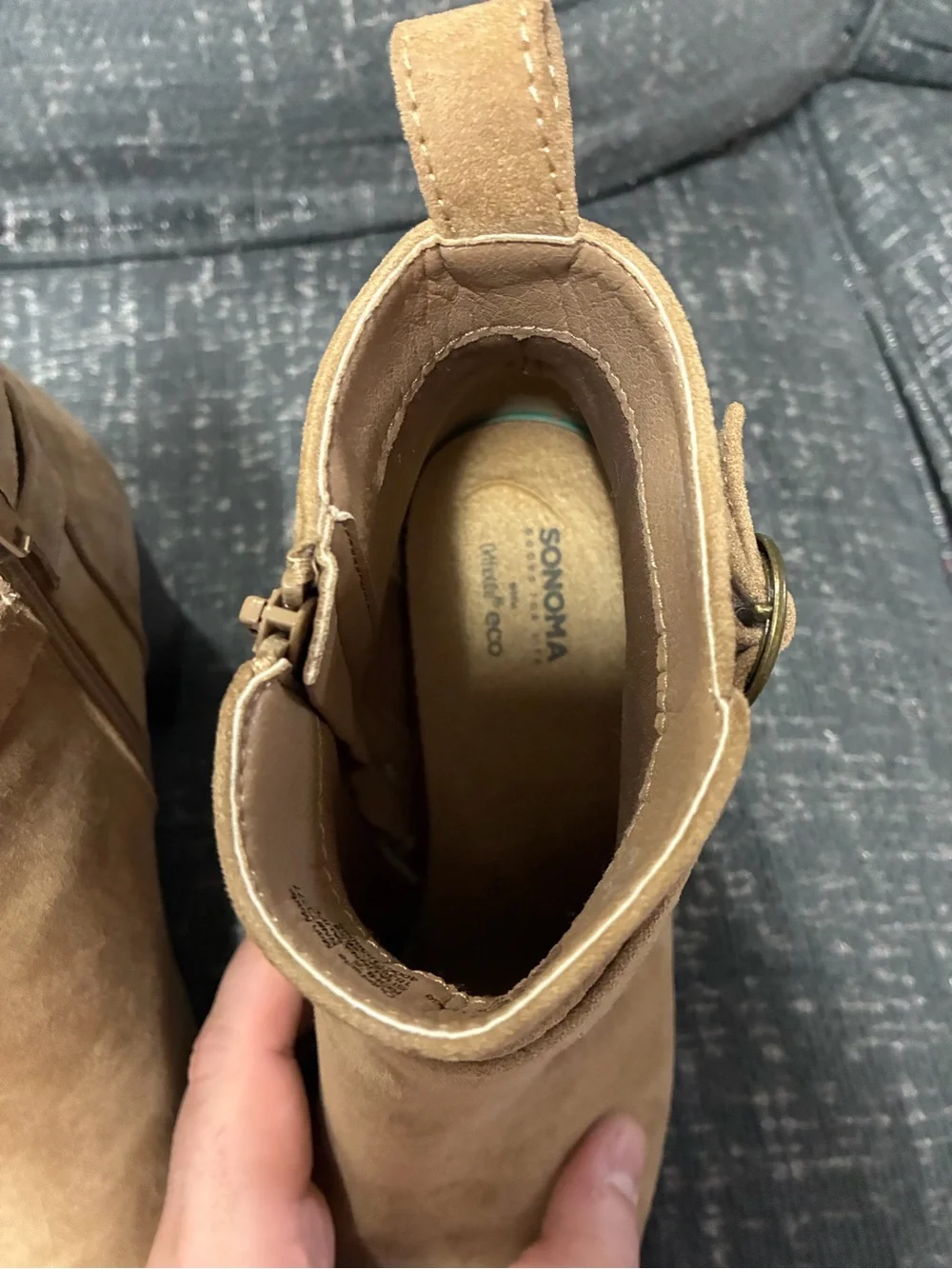 Kohl's Camel Suede Ankle Booties with Wrap Strap Detail